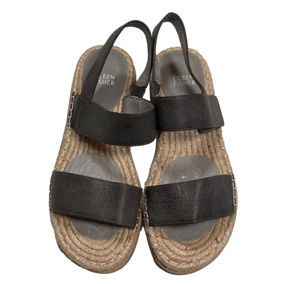 NWOT Eileen Fisher Max Metallic Espadrille Sandals Size 8 Leather - Picture 1 of 8